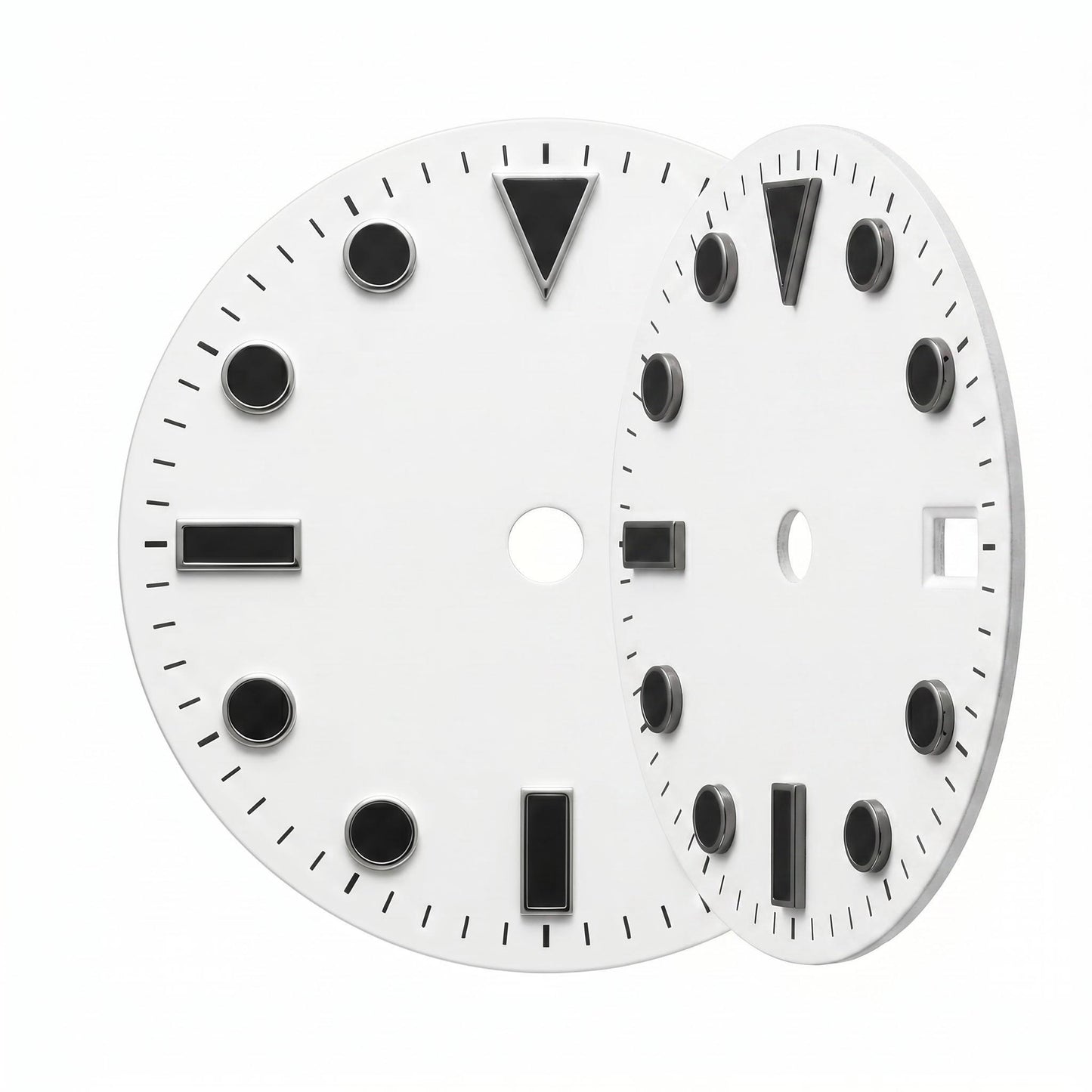 dial000 Simple Index Modified Mechanical Watch Dial 3 o'clock Date Window 12 o'clock Triangle Index White Background Black Markers for Watch Modification DIY