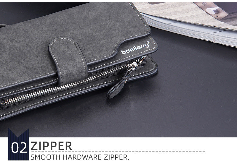 aellerry Men’s Long PU Leather Wallet｜Large Capacity Business Clutch｜Wrist Strap｜Multi-card Organizer｜Fast Shipping from Spain Warehouse