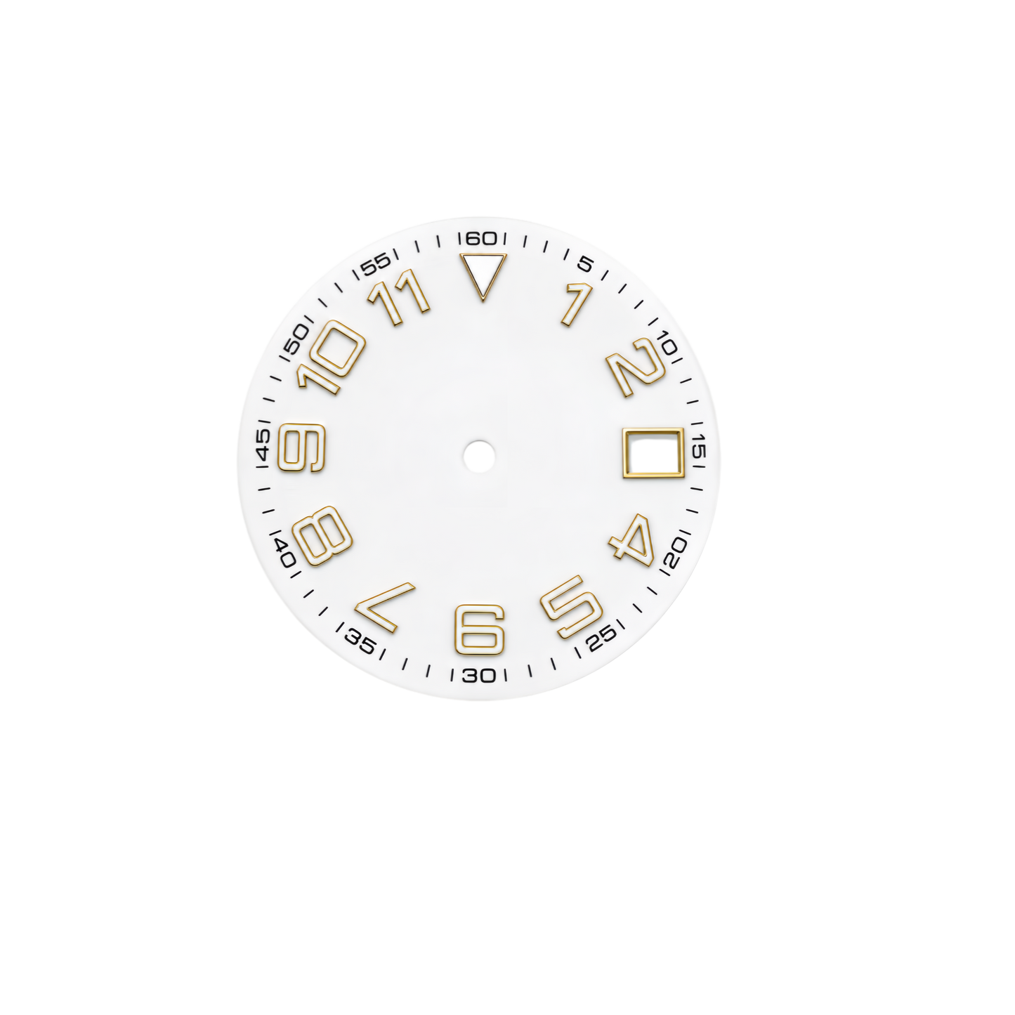 White Modern NH35 Automatic Watch Dial with Gold Arabic Numerals & Date Window | DIY Custom Watch Mod Dial