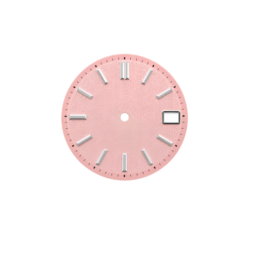 Pink Minimalist NH35 Automatic Watch Dial with Silver Index Markers & Date Window | DIY Custom Watch Mod Dial