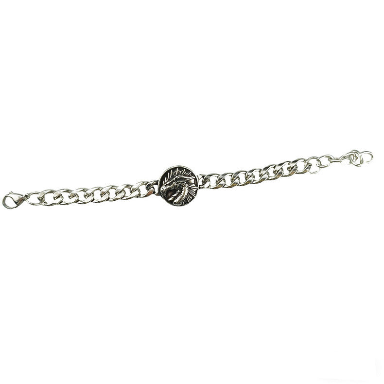 Hip-Hop Stainless Steel Retro Punk Skull Dragon Pattern Round Plate Sports Men's Bracelet Accessories Wholesale