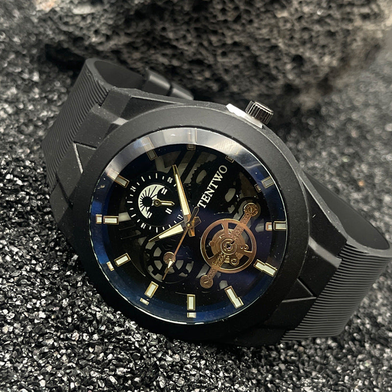 Men’s 46mm Silicone Quartz Watch – Casual Analog Wristwatch – Metal Case – Multi-Color