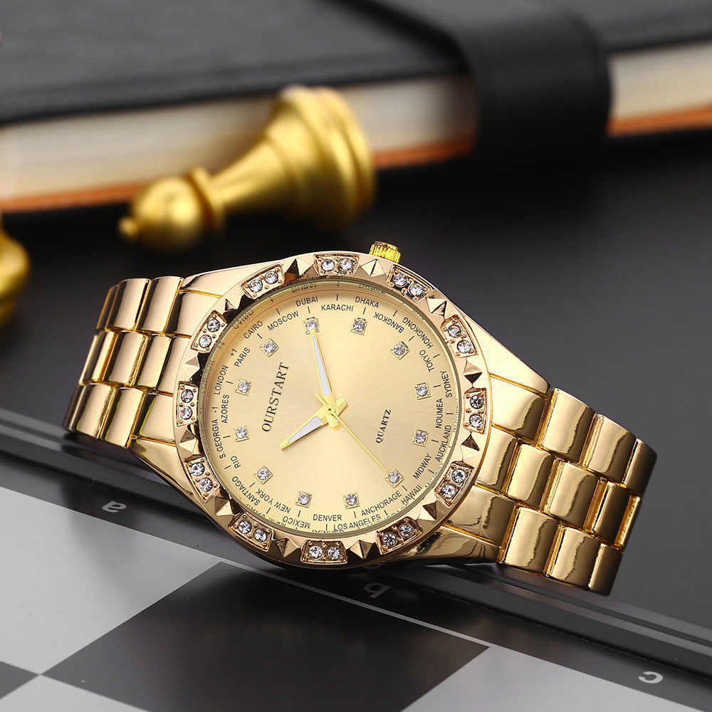 Gold Stainless Steel Diamond Dial Quartz Watch – Unisex