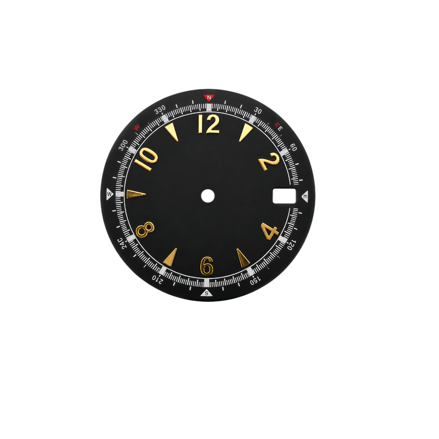 Black & Gold Compass Style NH35 Automatic Watch Dial with Date Window | DIY Custom Watch Mod Dial