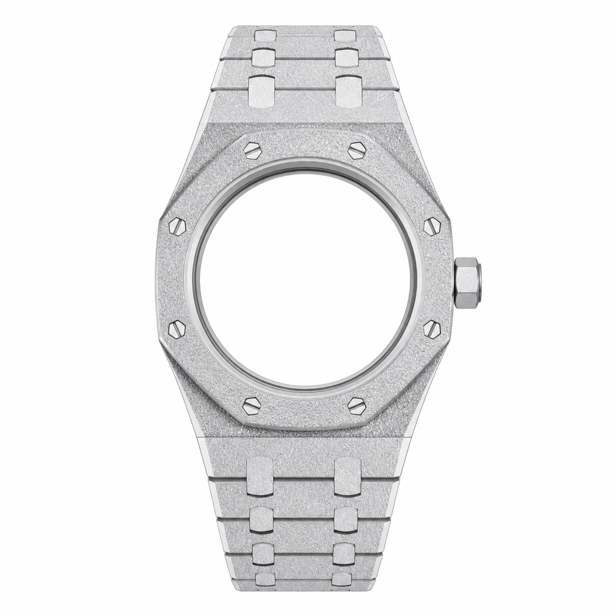 Silver Frosted Custom Watch Case｜Integrated Metal Bracelet DIY Watch Part