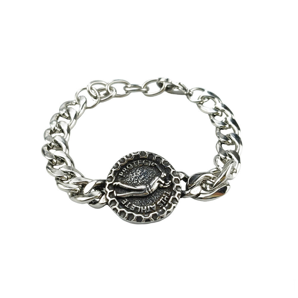 Hip-Hop Stainless Steel Retro Punk Skull Dragon Pattern Round Plate Sports Men's Bracelet Accessories Wholesale
