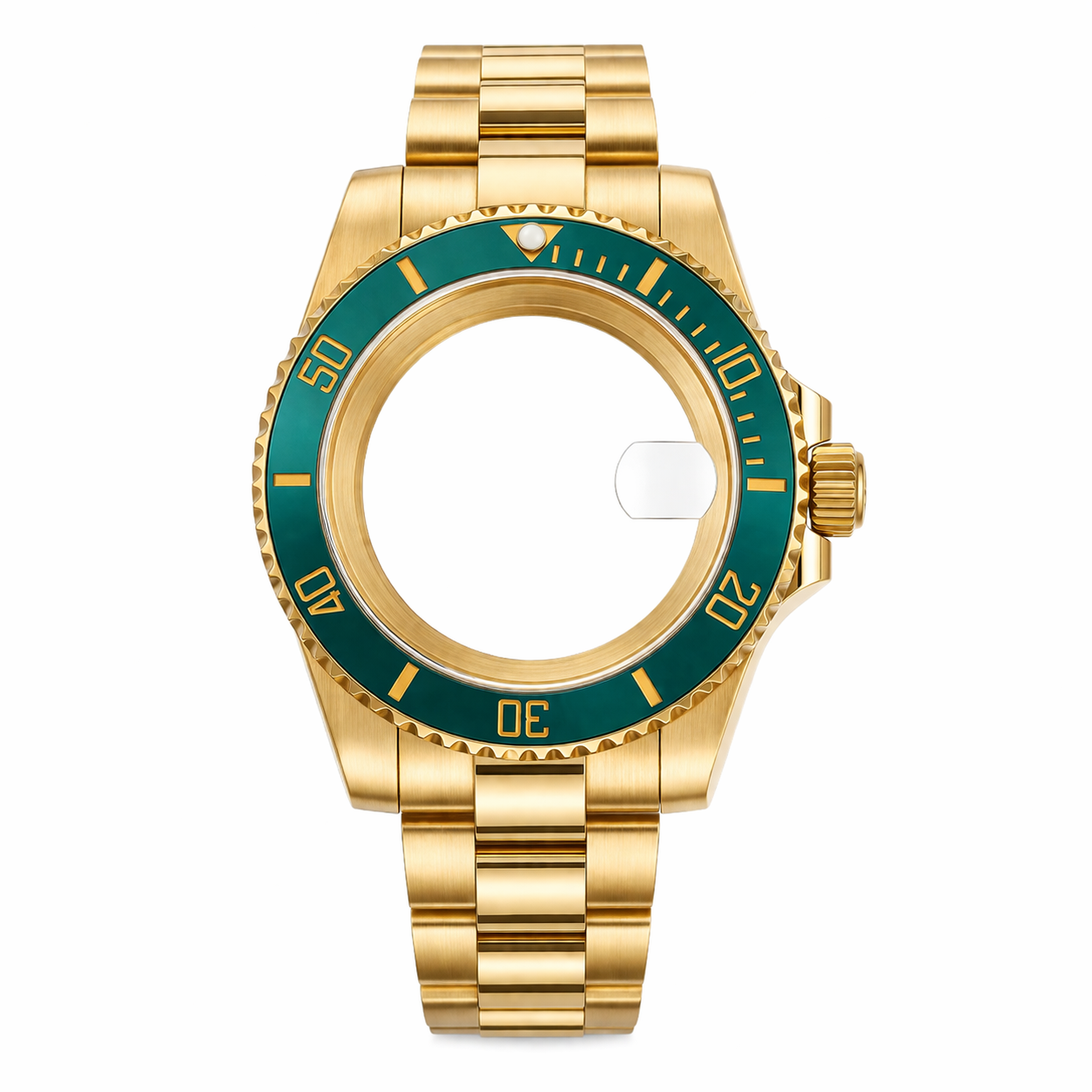 Gold Green Bezel Custom Watch Case｜Metal Bracelet DIY Watch Part
