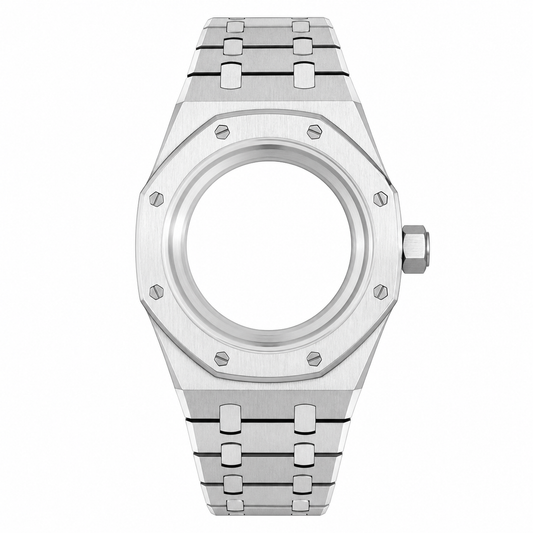 Silver Integrated Custom Watch Case｜Brushed Metal Bracelet DIY Watch Part