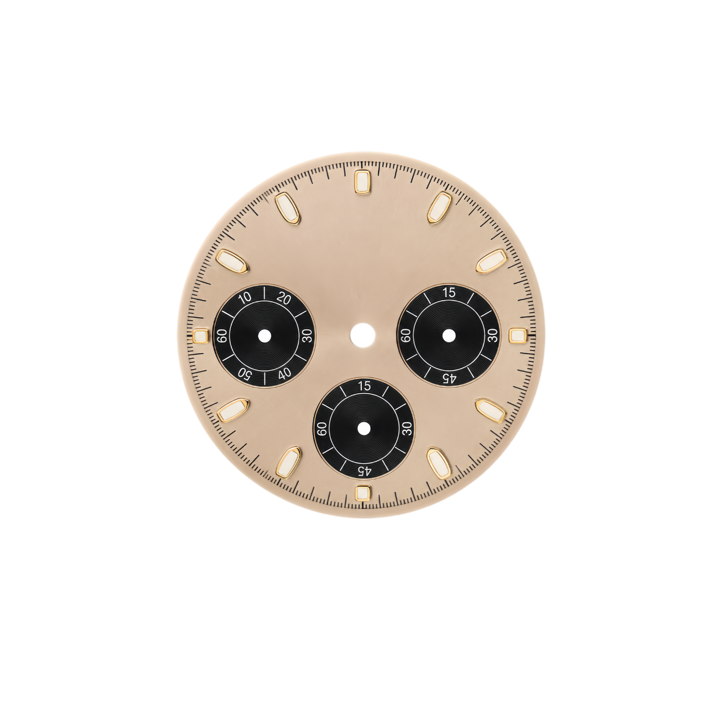 VK63 Compatible Champagne Gold Chronograph Watch Dial | Black 3 Sub-Dial Layout | Gold Luminous Hour Markers | DIY Quartz Chronograph Watch Part