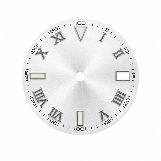 Silver White Roman Numeral Custom Watch Dial | Compatible with NH35 Automatic Movement | Vintage Sport Style DIY Watch Part