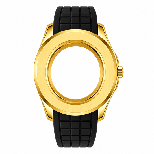 Gold Custom Watch Case｜Black Silicone Strap DIY Watch Part