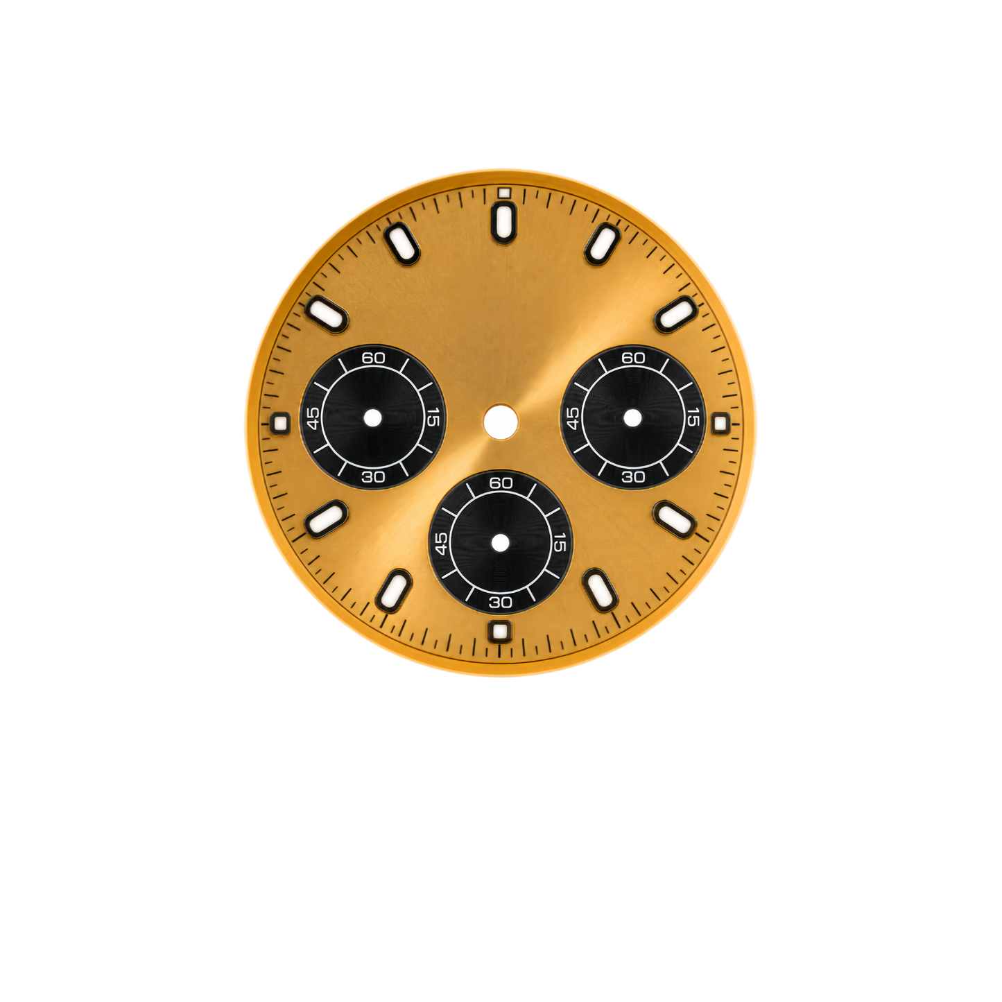 VK63 Compatible Gold Chronograph Watch Dial | Black 3 Sub-Dial Layout | Luminous Hour Markers | DIY Quartz Chronograph Watch Part
