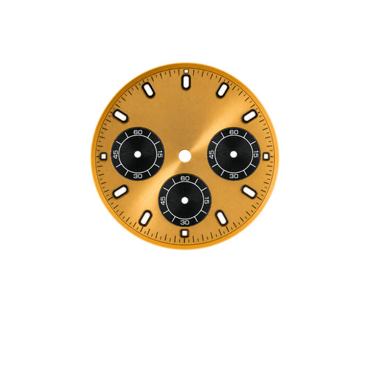 VK63 Compatible Gold Chronograph Watch Dial | Black 3 Sub-Dial Layout | Luminous Hour Markers | DIY Quartz Chronograph Watch Part