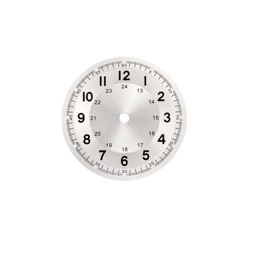 Silver Sunburst NH35 Automatic Watch Dial with 24-Hour Inner Scale & Date Window | DIY Custom Watch Mod Dial