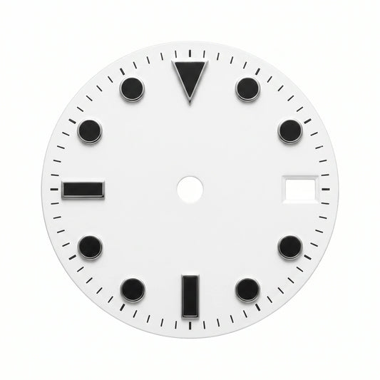 dial000 Simple Index Modified Mechanical Watch Dial 3 o'clock Date Window 12 o'clock Triangle Index White Background Black Markers for Watch Modification DIY