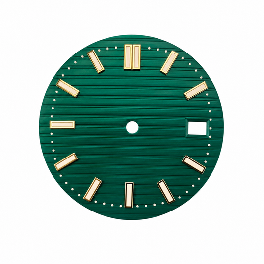 Green Custom Watch Dial｜Date Window Gold Markers DIY Watch Part