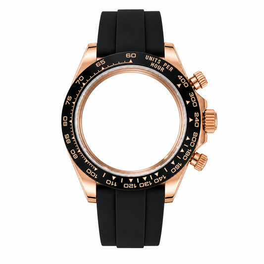 Rose Gold Black Bezel VK63 Chronograph Empty Case｜39mm DIY Watch Part